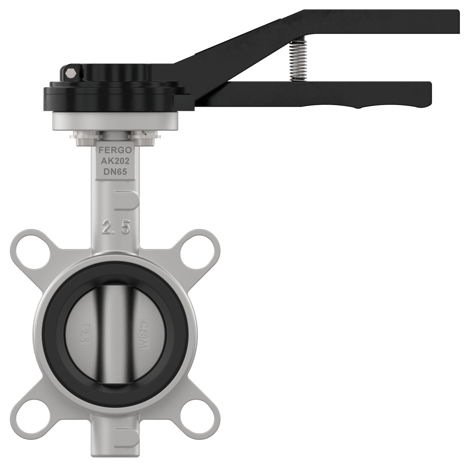 Stainless steel butterfly valve DN65 with hand lever for industrial applications Stainless steel butterfly valve DN65