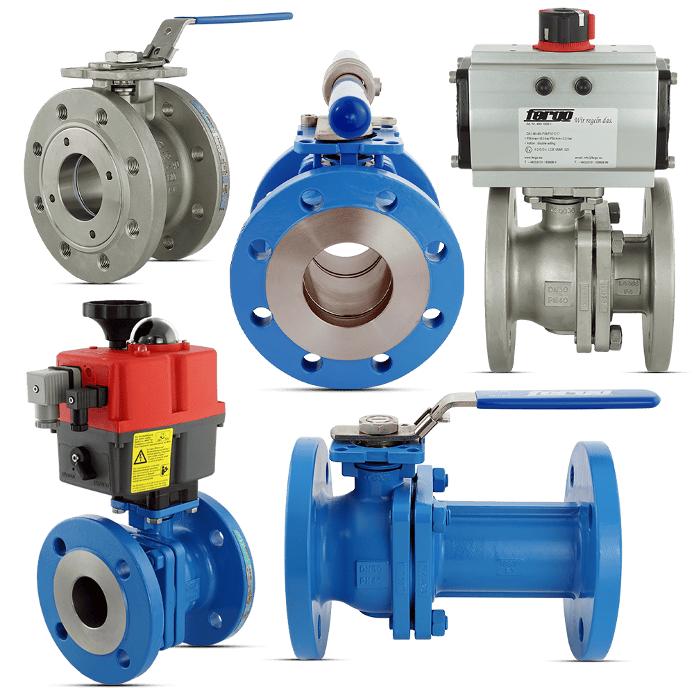 Ihre Auswahl bei Fergo: Flanschkugelhahn Flansch-Kugelhahn aus Edelstahl, Stahl und Grauguss DN15 bis DN300 – zertifiziert nach TA Luft, DVGW Trinkwasser & Gas, Firesafe und AD2000 – Hand- und Antriebsausführung für industrielle Anwendungen