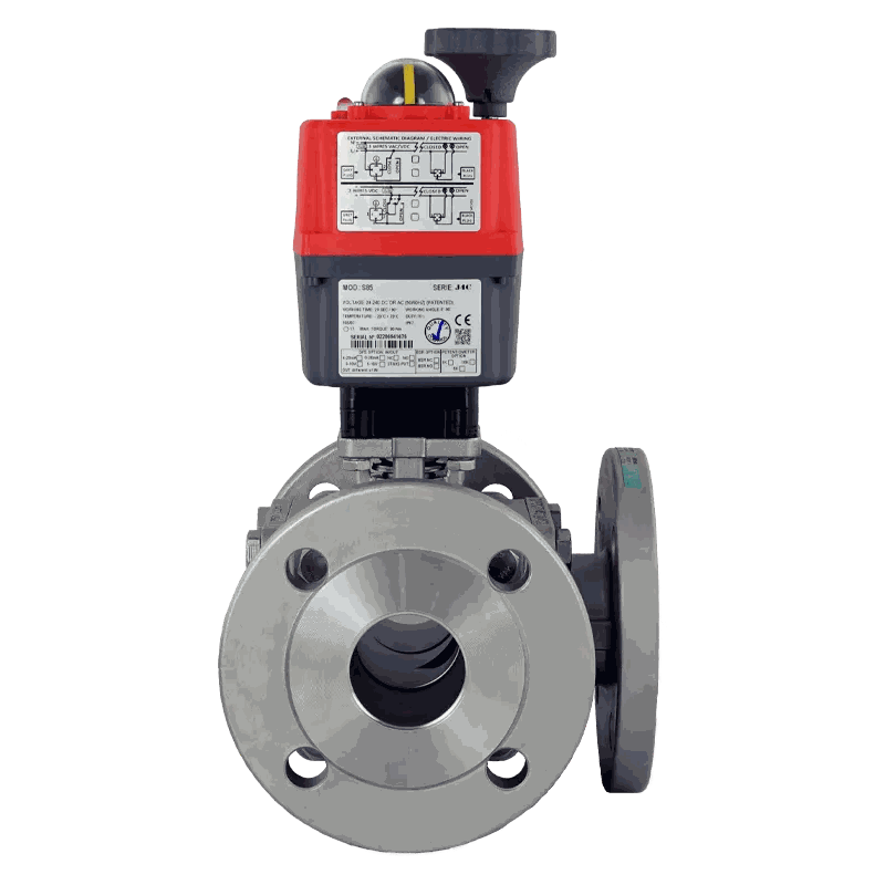 KT112 Vanne boisseau à 3 voies DN 50 PN 16/40 T alésage inox actionneur électrique 24V - 230V - 240V AC/DC Vanne à bille à 3 voies à brides avec actionneur électrique