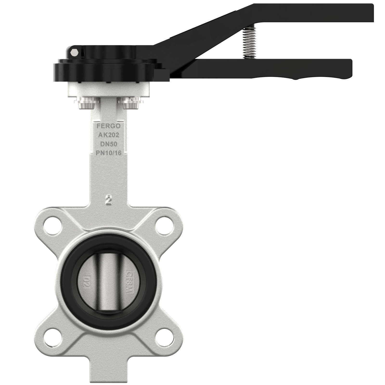 Stainless steel butterfly valve DN50 with hand lever for industrial applications Stainless steel butterfly valve DN50