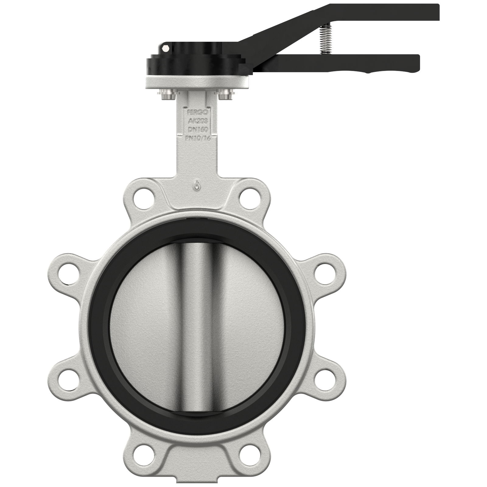 Stainless steel butterfly valve DN150 with hand lever for industrial applications Stainless steel butterfly valve DN150