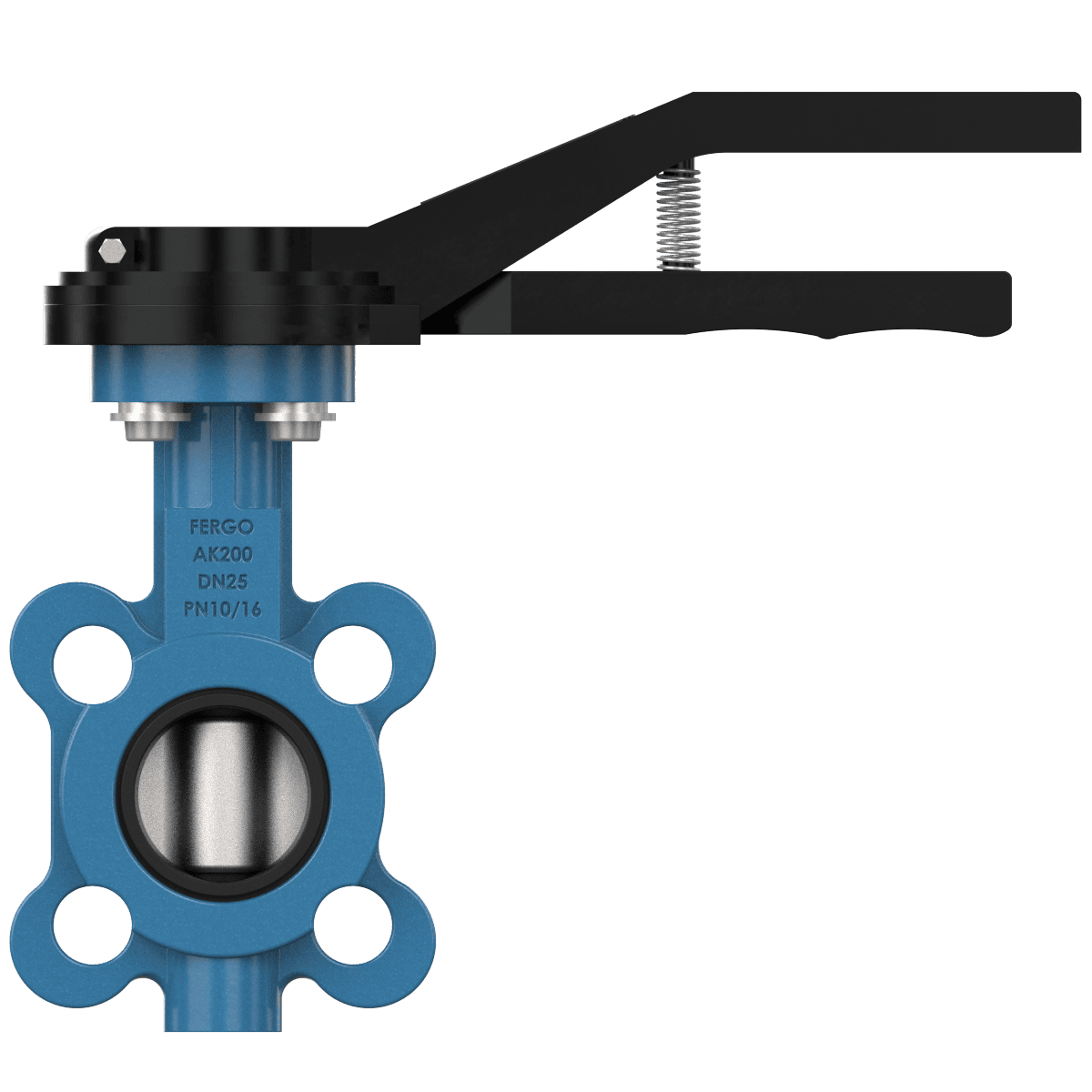 Zwischenflansch-Absperrklappe DN25 PN10/16 mit Handhebel und EPDM-Sitz von Fergo EPDM Absperrklappe DN25 mit Handhebel