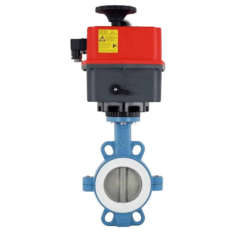 PTFE Absperrklappe elektrisch PTFE ausgekleidete Absperrklappe mit elektrischem Drehantrieb 24V 230V
