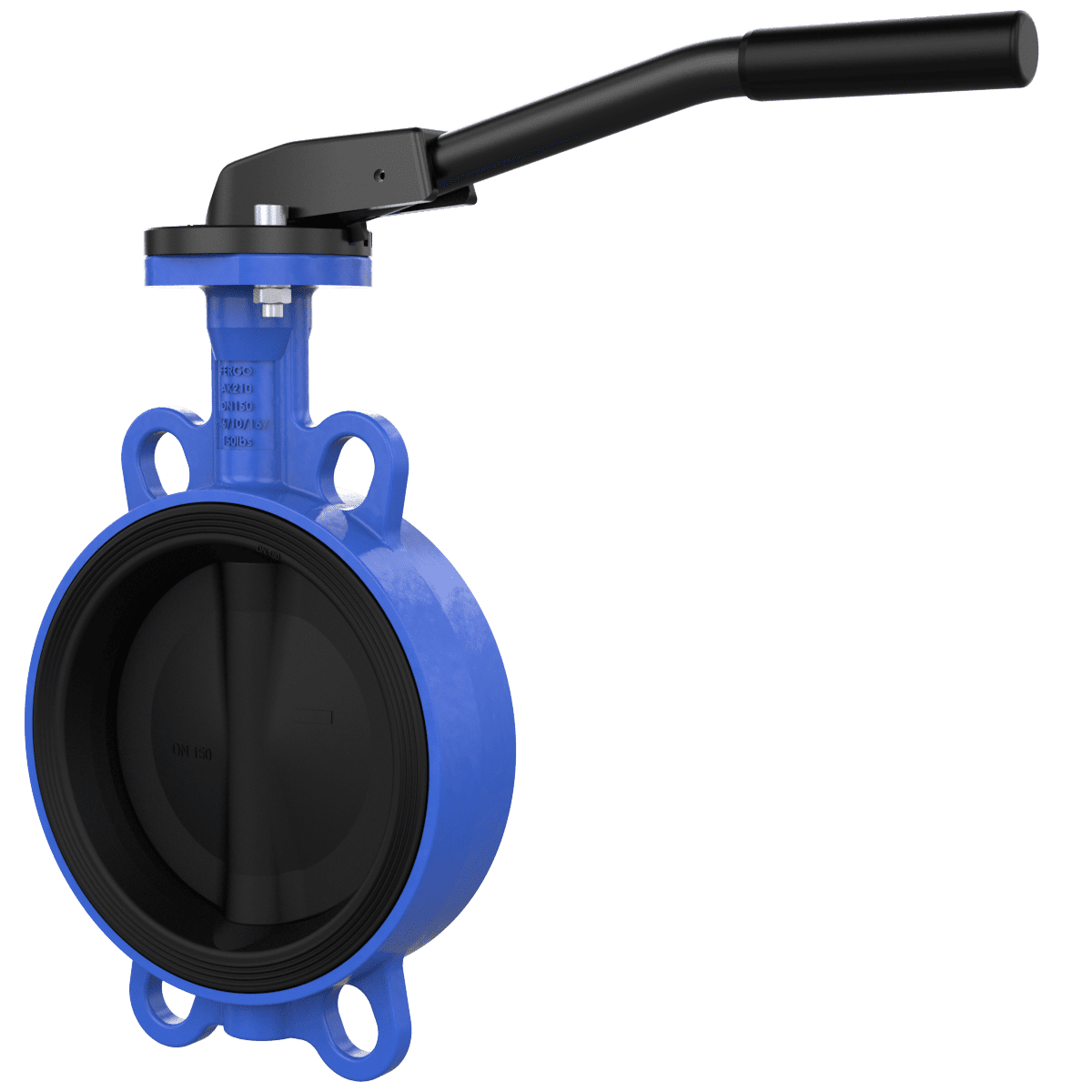 Vanne papillon wafer DN150 en GGG40 avec siège EPDM et levier manuel