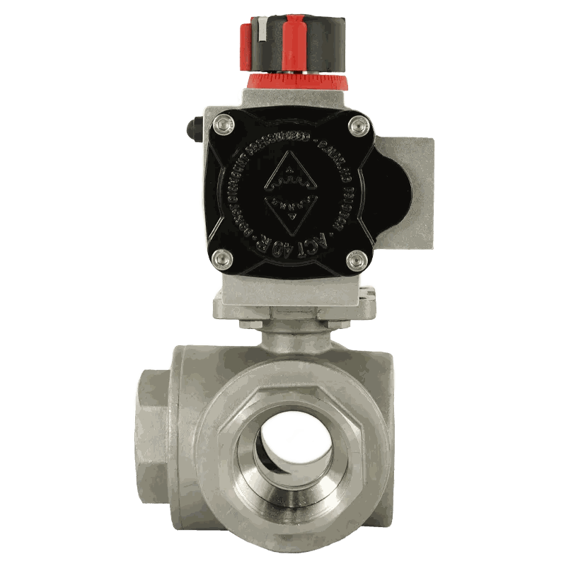 KT103 3-Way Ball Valve 1 Inch T Bore Stainless Steel Single Acting Pneumatic Actuator 3-Wege Kugelhahn