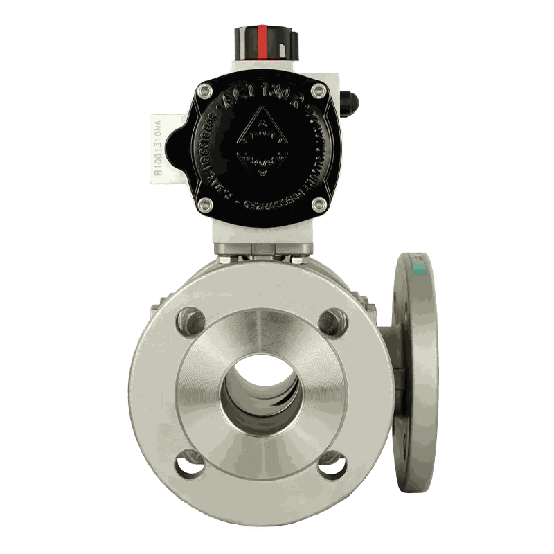 KL112 Vanne boisseau à 3 voies DN 100 PN16 L alésage inox actionneur pneumatique double effet Vanne à bille à 3 voies à brides avec actionneur pneumatique