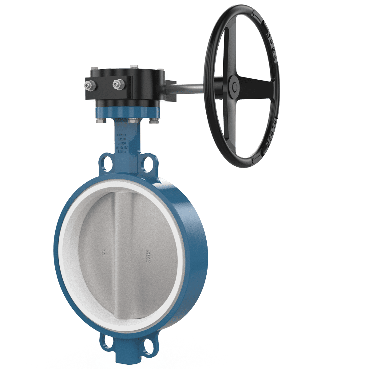 Absperrklappe mit Getriebe DN250 PTFE Zwischenflansch-Absperrklappe mit Getriebe DN250