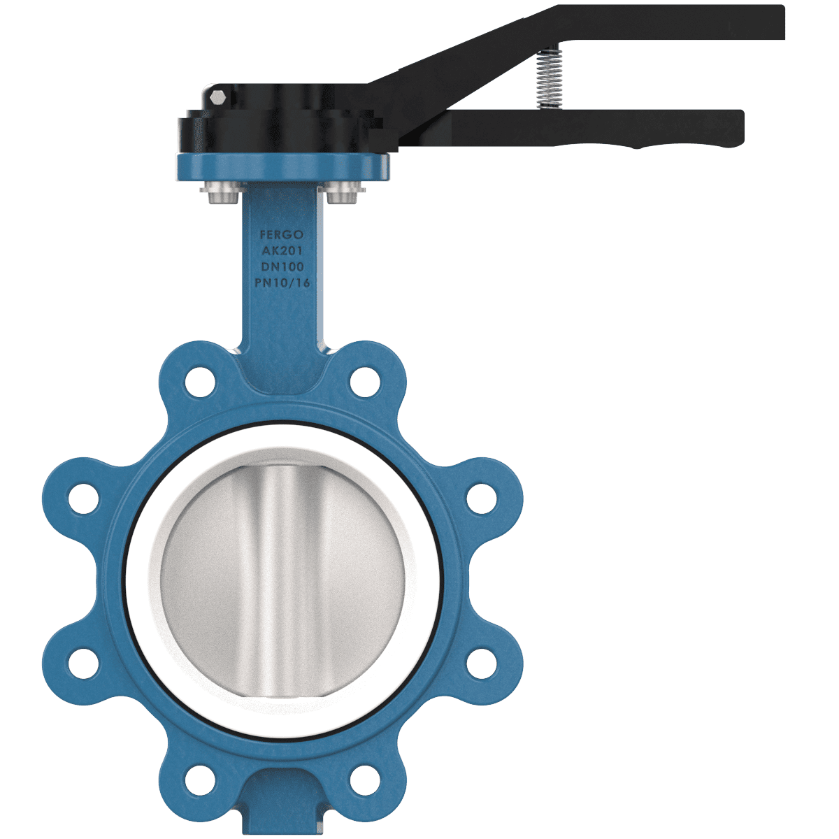 Vanne papillon à oreilles DN100 avec levier manuel et siège PTFE pour applications industrielles Vanne papillon DN100 avec levier manuel